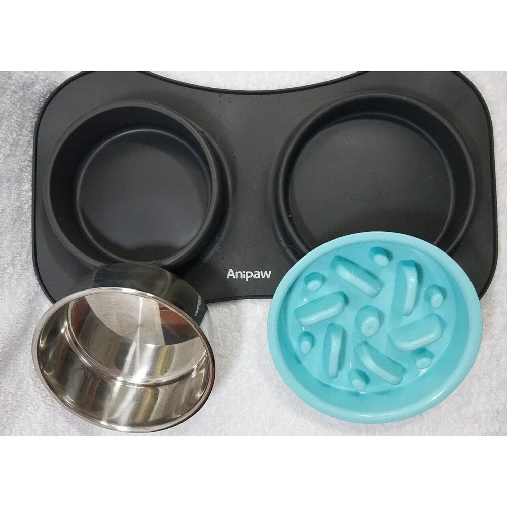 Anipaw Slow Feeder Dog Bowls 3 in 1 Stainless Steel Dog Food and Water Bowls wit